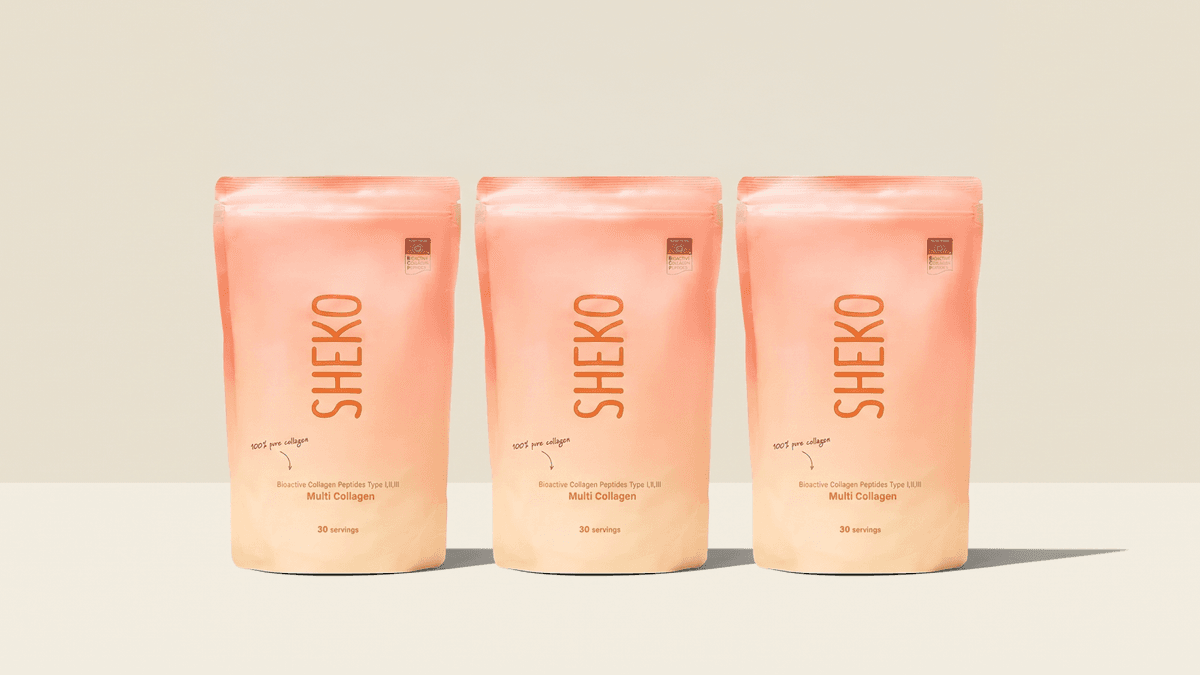 SHEKO Multi Kollagen 90 Tage mit Coffee-to-go-Becher und Mini Mixer